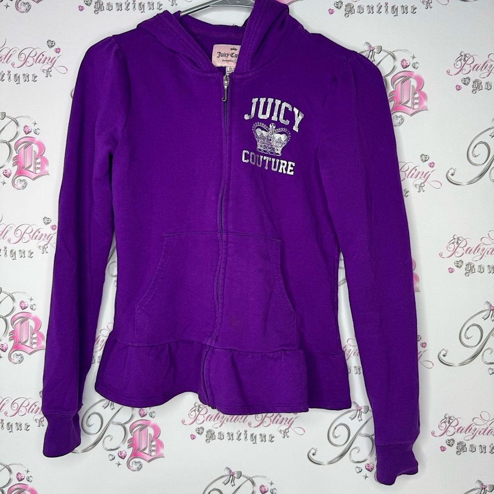 Juicy couture sweater ruffle frilly bottom peplum juicy J silver zipper pull y2k